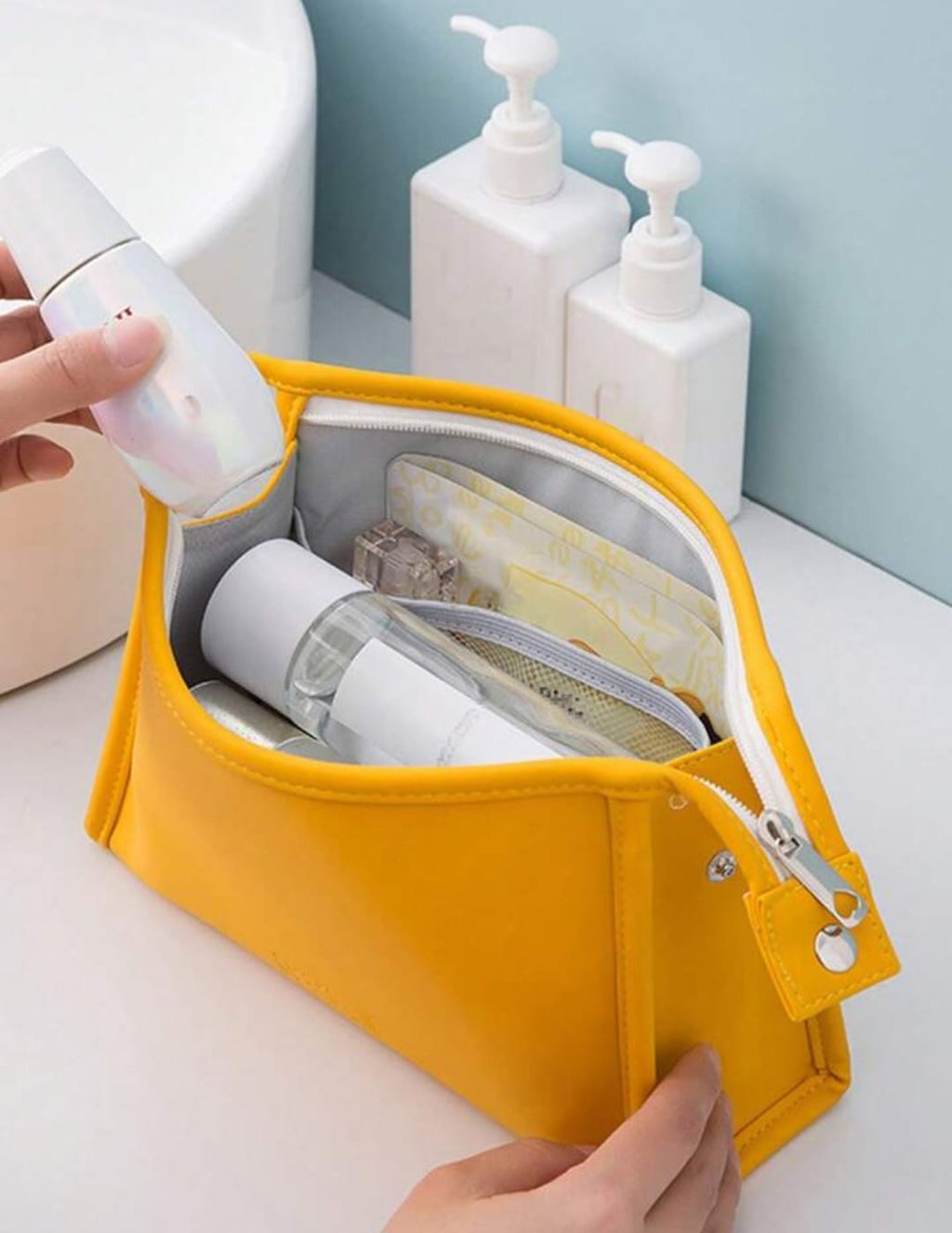Makeup Bag Wide-Open Zipper Pouch Travel Toiletry Bag Cosmetic Organizer for Women 2 colour Available  Yellow  & Red